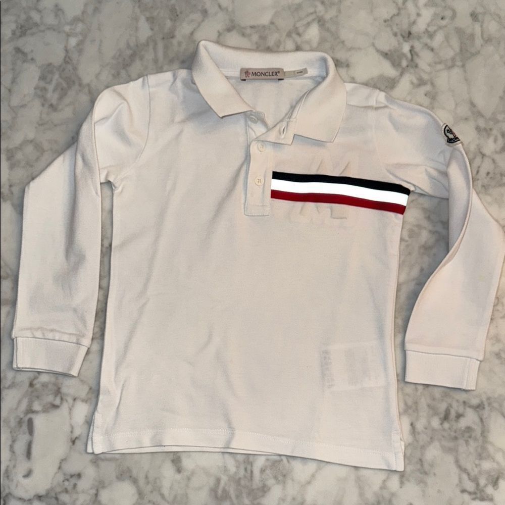 Moncler Kids Polo Shirt with Red, White, and Navy Stripes 3Y